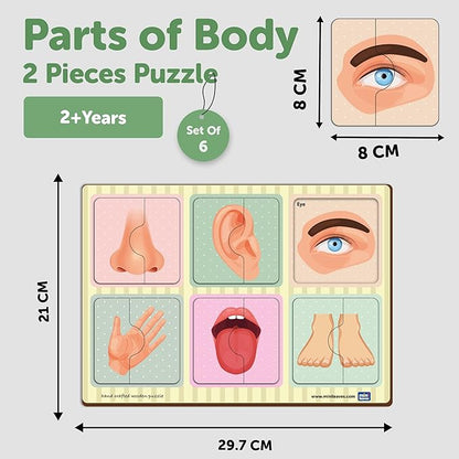 Mini Leaves 2 Piece Wooden Puzzle for Kids Set of 6 | Human Body Parts Jigsaw Puzzle | Educational Toys for Kids