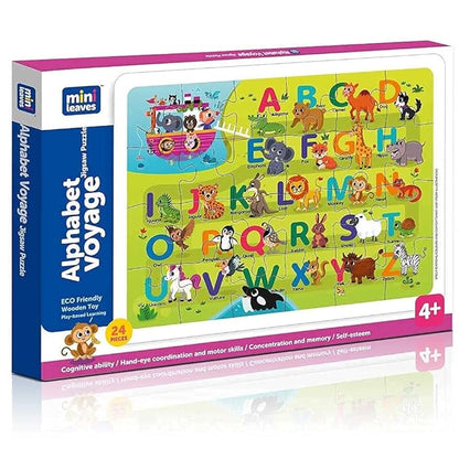 Mini Leaves 24 Piece Puzzle for Kids | Alphabets Jigsaw Puzzle | Educational Toys for Kids 3+ Years | Gift for Kids With Wooden Tray