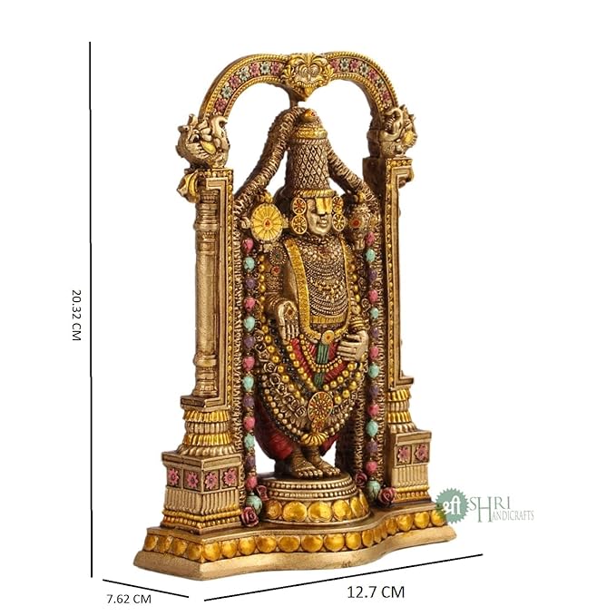 Indicast 8" Inch Tirupati Balaji Fine Metal Finish Idol Decorative Showpiece Handcrafted Tirupati Balaji Murti for Home Office