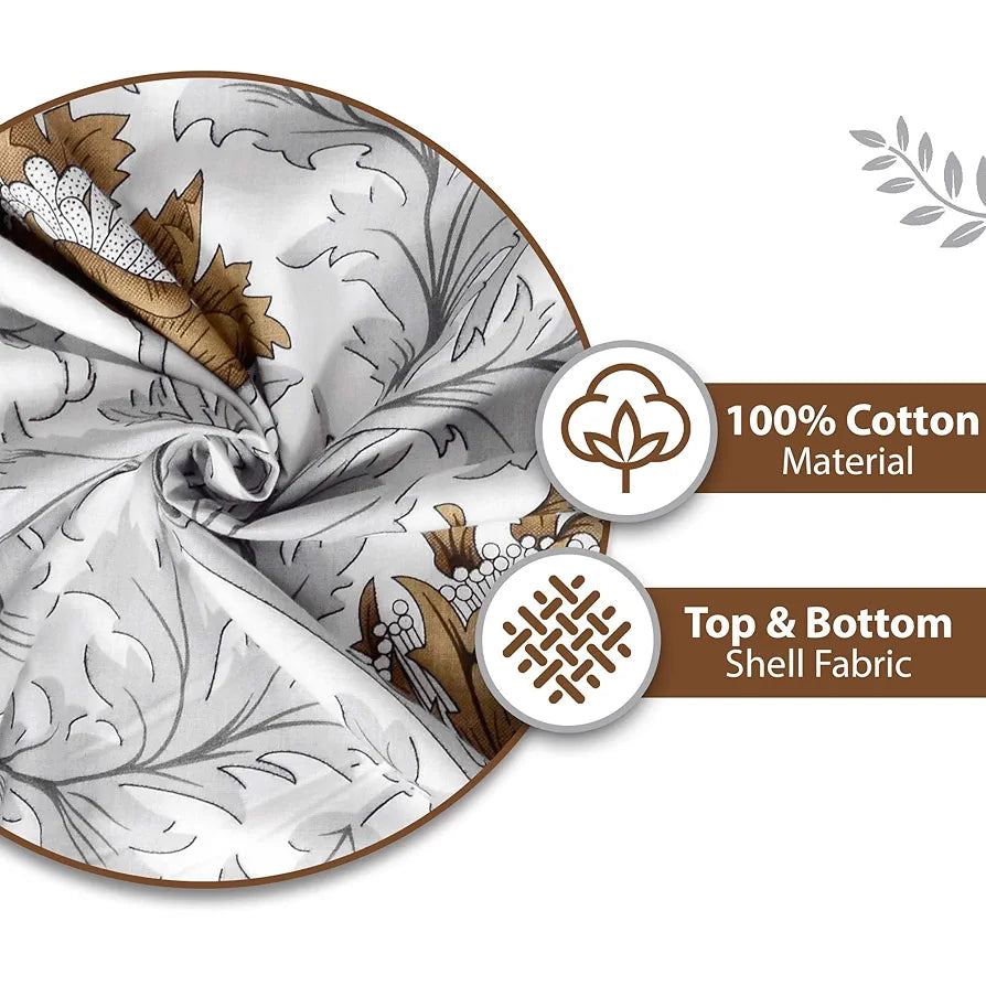 Divine Casa Floret 100% Cotton Single Dohar 120 GSM Soft & Lightweight Throw Blanket Colour Toffee Grey