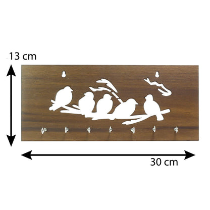 Ecraftindia Brown Birds Sitting on Branches Theme Wooden Key Holder With 7 Hooks