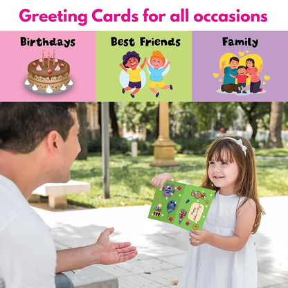 SparkLPlay Greeting Card Making Kit for Kids | DIY Craft Kit with 6 Cards, Foil Art & Stickers | Art & Craft Activity for Girls & Boys Ages 4-9 | Birthday Gift for Kids