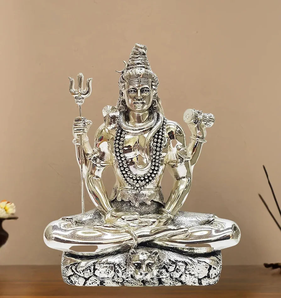 Gold Art India Lord Shiva Silver Plated Antique Idol with Trishul