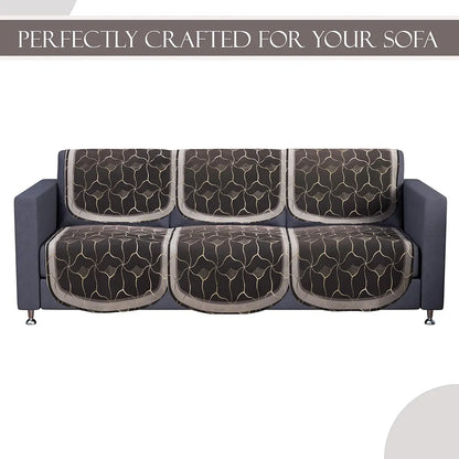 Kuber Industries Set of 10 Anti-Skid Sofa Cover 5-Seater Arabica Look Brown & Golden Foil