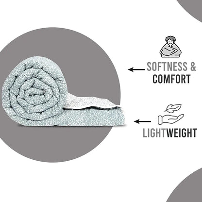 Divine Casa Microfibre All Weather Lightweight 120 GSM Printed Reversible Single Bed Size Quilt Comforter Blanket TC - 120 Colour Silvery and White