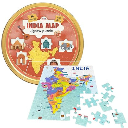 CocoMoco India Map Jigsaw Puzzle for Kids Toddlers 56 Pieces Puzzle with States Dances Monuments