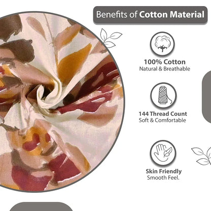 Divine Casa 144 TC 100% Pure Cotton Double Bed Bedsheet with 2 Pillow Covers Rose Blossom Colour Crimson Gold