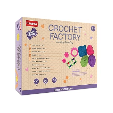 Funskool Handycrafts Crochet Factory Crochet Kit Make Scarves Placemats Coasters Block
