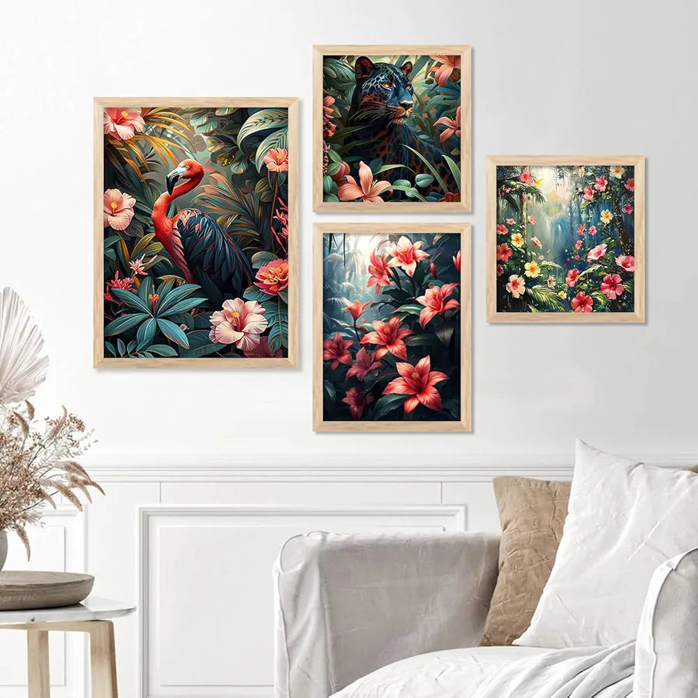 Kotart Floral Theme Digital Painting Minimal Wall Art Prints Set of 4 frames J