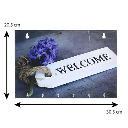 Ecraftindia Welcome Theme Wooden Key Holder With 6 Hooks