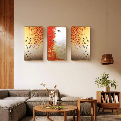 Livin'luxe Set of 3 Modern Art Madhubani Painting Premium Golden Framed Wall Paintings SG13