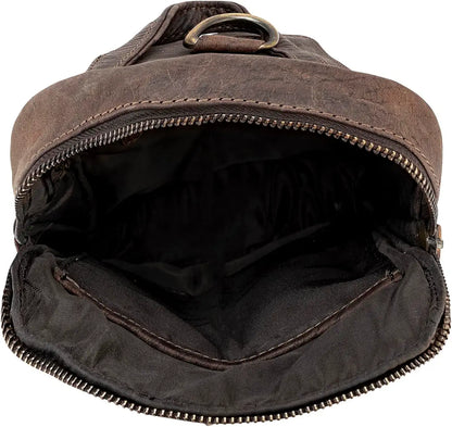 Goatter Genuine Leather Chest Crossbody Sling Backpack Bag Travel Bike Gym Daypack for Men And Women