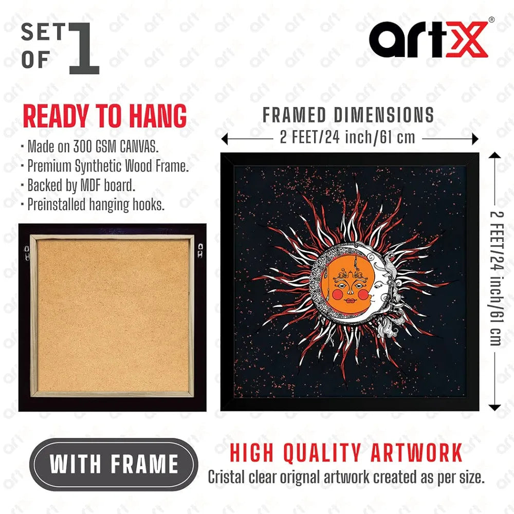 ArtX Sun And Moon Madhubani Big Canvas Painting With Frame