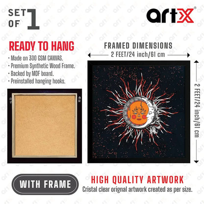 ArtX Sun And Moon Madhubani Big Canvas Painting With Frame
