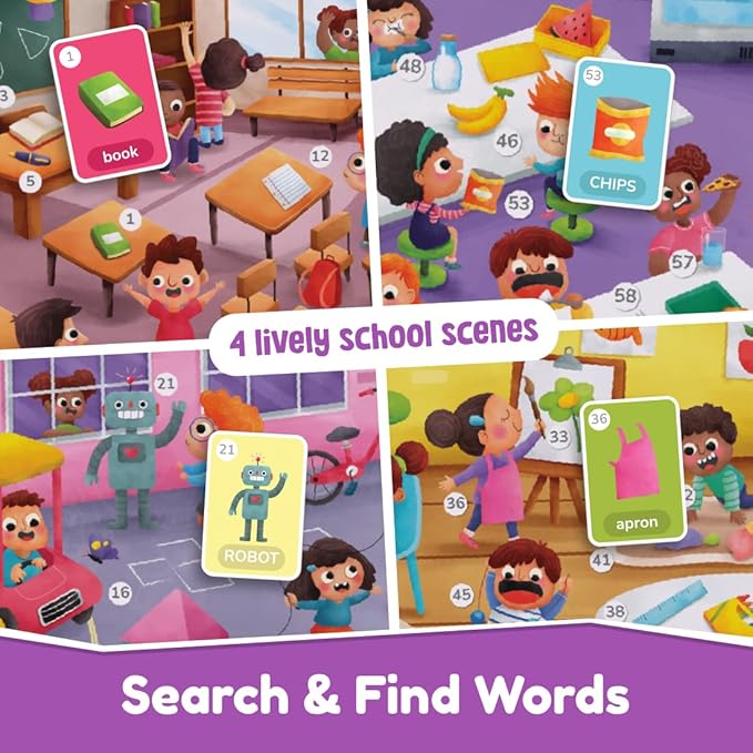 Bloomingo Learning Kit | First Words - School Edition - Fun Board Puzzles With Number & Imagematching Flashcards