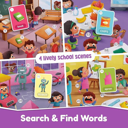Bloomingo Learning Kit | First Words - School Edition - Fun Board Puzzles With Number & Imagematching Flashcards