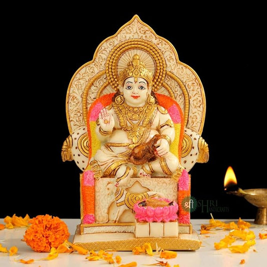 Indicast 7" Inch Maharaj Kuber Lord of Treasure Wealth Painting Idol Decorative Showpiece Handcrafted Kuber Ji Murti