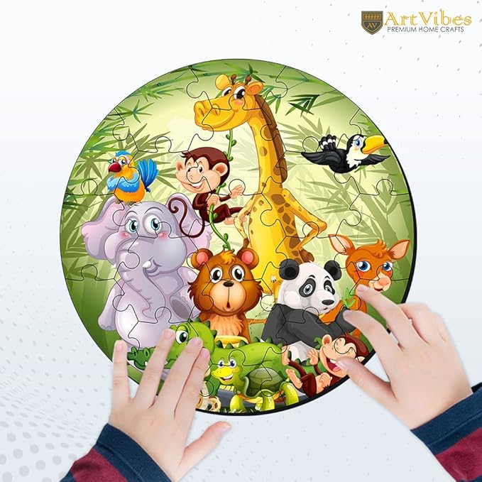 Artvibes Wooden Premium Wild Funny Animal Puzzles for Kids Age 2 and 3 | 19 Piece Puzzles | Fun Learning Brain Booster for Little Champions