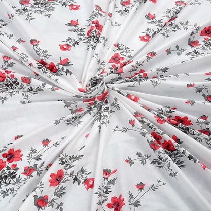 Huesland by Ahmedabad Cotton 144 TC King Size Bedsheet Cotton with 2 Pillow Covers | White, Light Coral & Grey