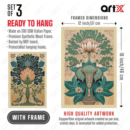 ArtX Paper Madhubani - 01 Art Paintings with Frame Set of 3