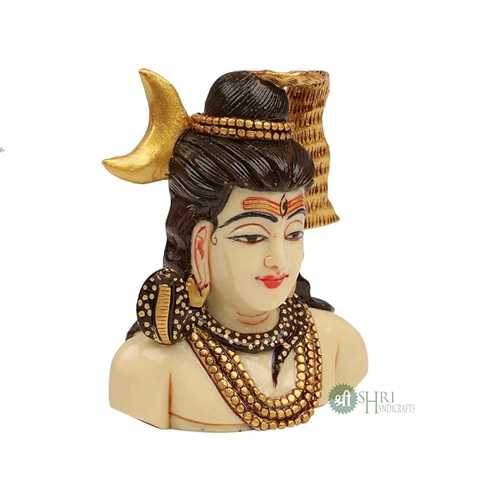 Indicast Resin 4" Inch Lord Shiva Head Painting Mahadev Shiva Idol Statue for Home Decor Handcrafted Shankara Murti