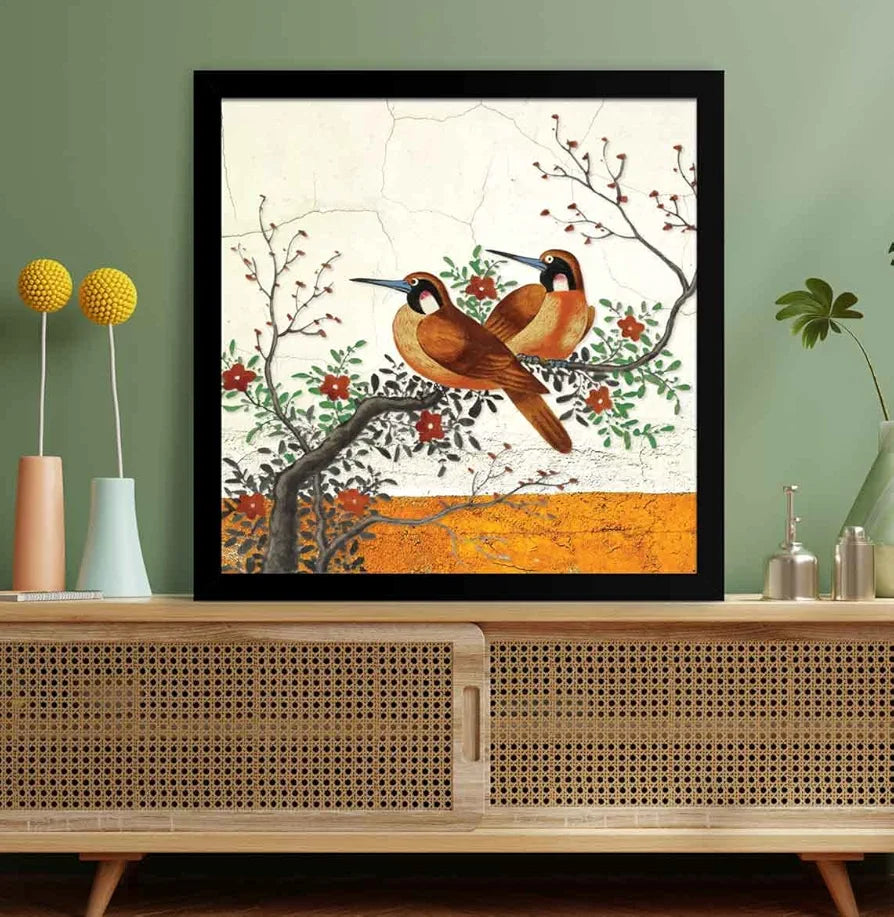 ArtX Two Bird Love Big Canvas Painting For Bedroom and Living Room With Frame