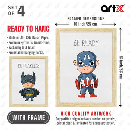 ArtX Wall Paintings Superheroes Kids Room Wall Frame Set Of 4