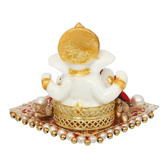 Ecraftindia Resin Lord Ganesha Idol on Decorative Plate | Ganesha Idol for Home Decor Car Dashboard
