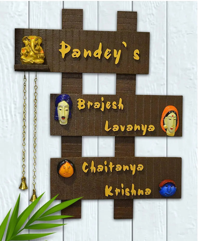 Karigaari India Customized Wooden Family Name Plate for Home Entrance