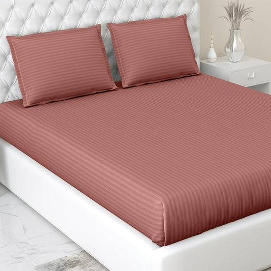 Haus & kinder Cotton Elastic Fitted Bedsheet King Size 2 Pillow Covers | Colour Rust