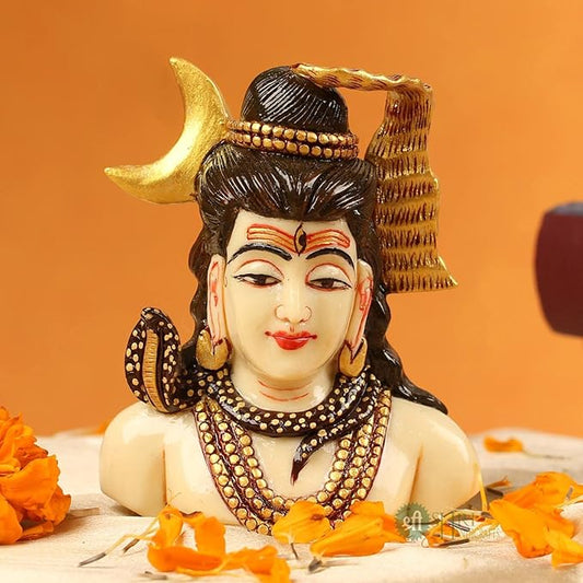 Indicast Resin 4" Inch Lord Shiva Head Painting Mahadev Shiva Idol Statue for Home Decor Handcrafted Shankara Murti