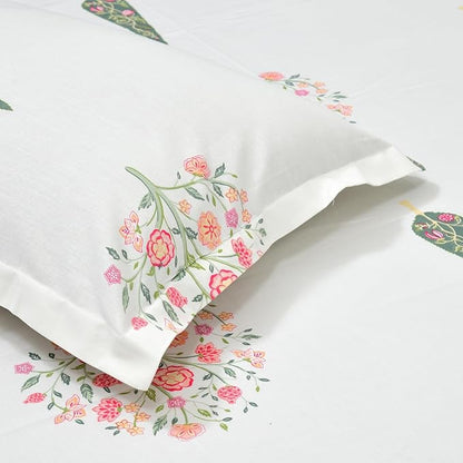 Haus & kinder Cotton Queen Size Bedsheet 1 Cotton Bed Sheet for Double Bed (90 X 100 Inches) with 2 Pillow Covers 186 TC | White Color