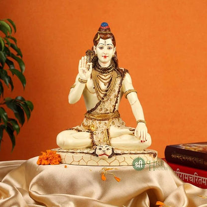 Indicast Resin 10" Inch Lord Shiva Sitting Fine Gold Painting Mahadev Shiva Idol Statue | Home Decor Handcrafted Shankara Murti