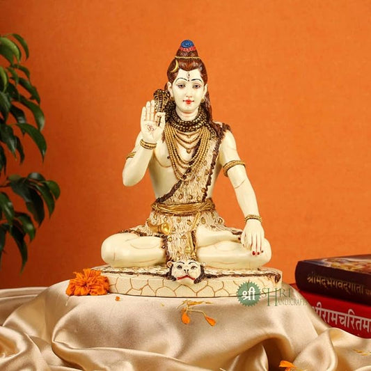 Indicast Resin 10" Inch Lord Shiva Sitting Fine Gold Painting Mahadev Shiva Idol Statue | Home Decor Handcrafted Shankara Murti