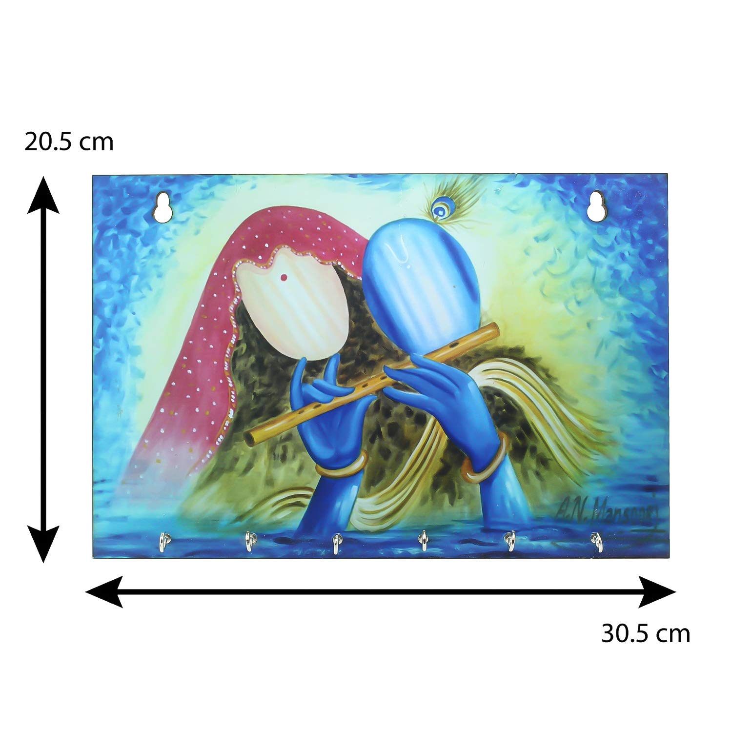 Ecraftindia Radhe Krishna Theme Wooden Key Holder With 6 Hooks