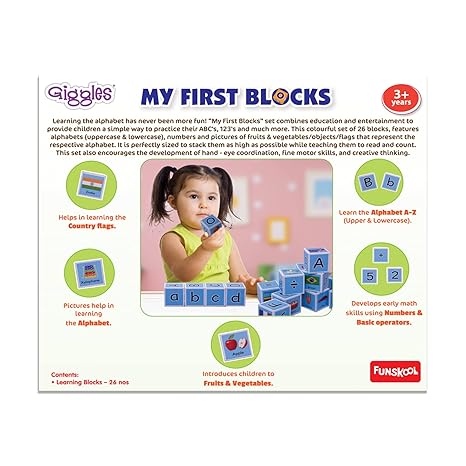 Funskool Giggles My First Block Learning Acitvity Motor Skills Learn Letters and Numbers Fruits & Vegetables Country Flags
