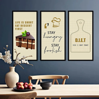 Kotart Quotes Posters with Frame for Restaurant Life Is Short Set of 3