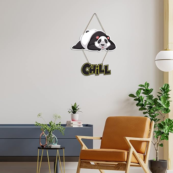 Artvibes Chill Panda Printed Wooden Wall Hangers Decorative Items With Quotes for Home Decor