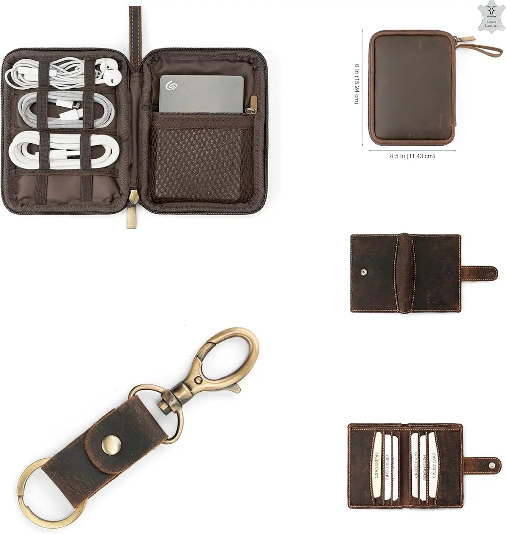Goatter Genuine Leather Gift Hamper for Men, Leather Wallet & Organizer and Key Chain, 