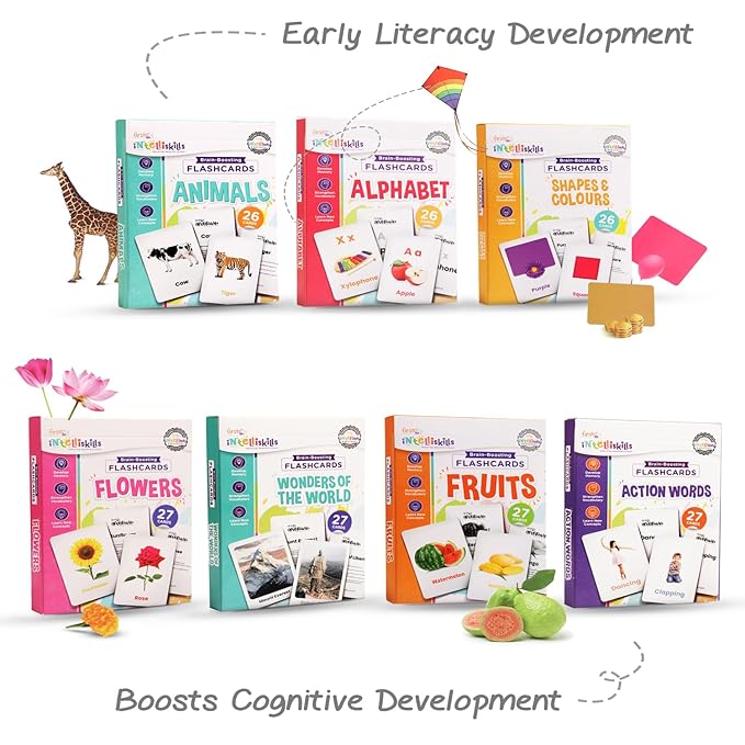 Firstcry Intelliskills Premium 15-in-1 Brain Boosting Non-tearable Flash Cards for Kids | 190 Cards | Montessori Education Toy for Toddlers