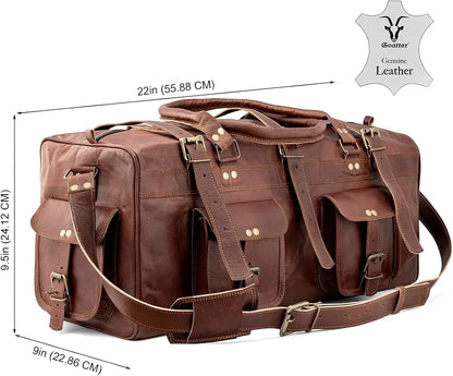 Goatter Genuine Leather Multi Pockets Travel Overnight 22" Duffle Bag for Men Large Size