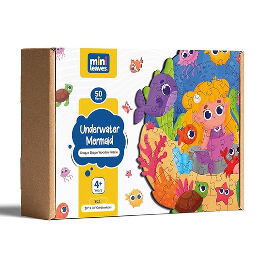 Mini Leaves Mermaid Art Unique Shape Wooden Puzzle for 4+ Kids I Children Wall Decoration Puzzle 50 Pcs Puzzle