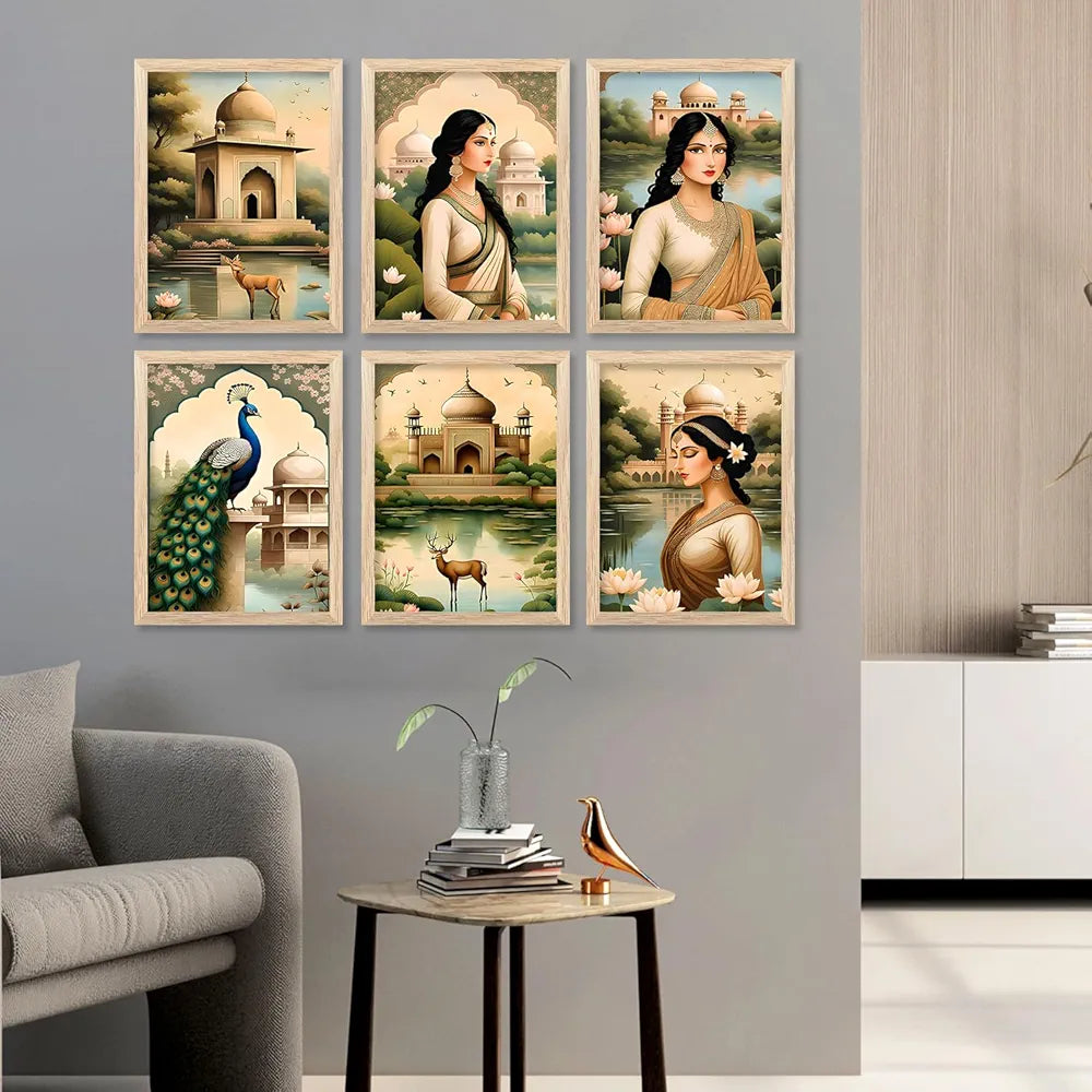 Kotart Premium Digital Traditional Art Paintings with Frame Home Decor Items Pack of 6