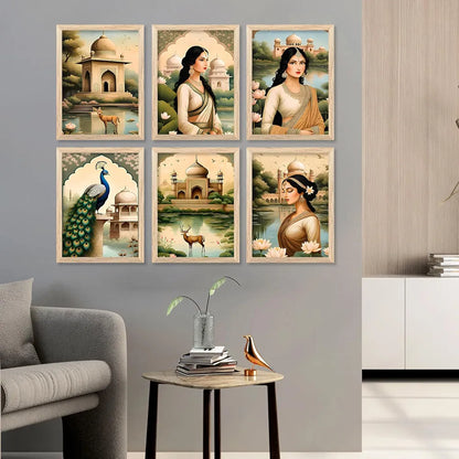 Kotart Premium Digital Traditional Art Paintings with Frame Home Decor Items Pack of 6