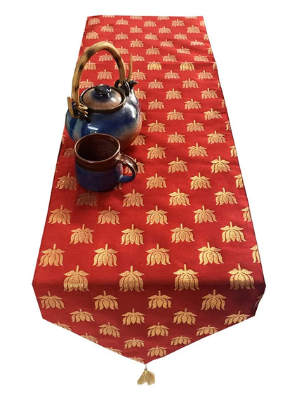 Pink Parrot Vireo- Dopian Silk Jacquard Table Runner Red