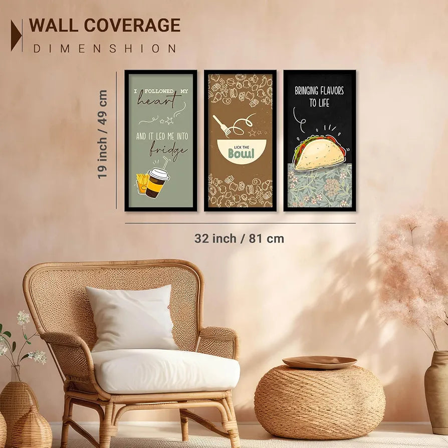 Kotart Restaurant Quotes Posters with Frame for Kitchen I Followed My Heart  Set of 3