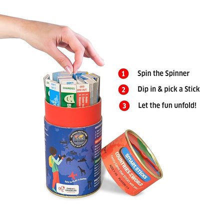 Chalk and Chuckles Smart Sticks Countries of the World Games for Kids | Fun Educational Toys | Card Game | Map Puzzle
