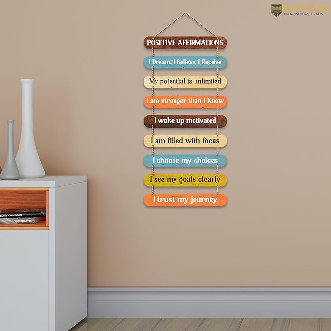 Artvibes Positive Affirmations Printed Wooden Wall Hanging for Home Decorative Items | Wall Artwork for Hall Decor