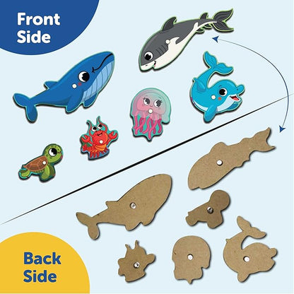 Mini Leaves 2 in 1 Wooden Magnetic Fishing Game for Kids | Fishing Game Educational Fish Catching Game for Kids