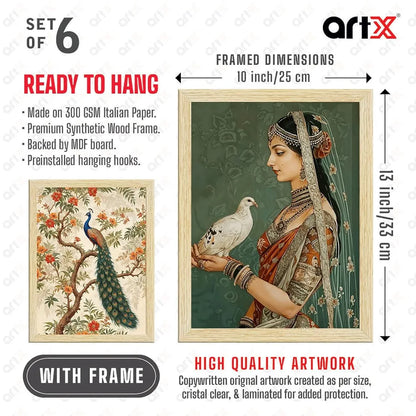 ArtX Paper Rangmala Indian Madhubani Art Paintings with Frame Madhubani-SO6-02 Set of 6